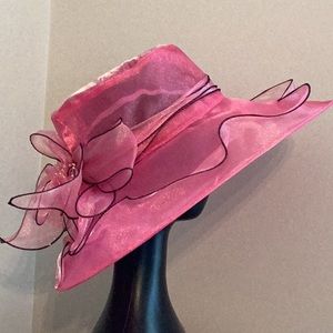 NEW Fascinator In Hot Pink and Black Organza Wide Brim Sun Hat
